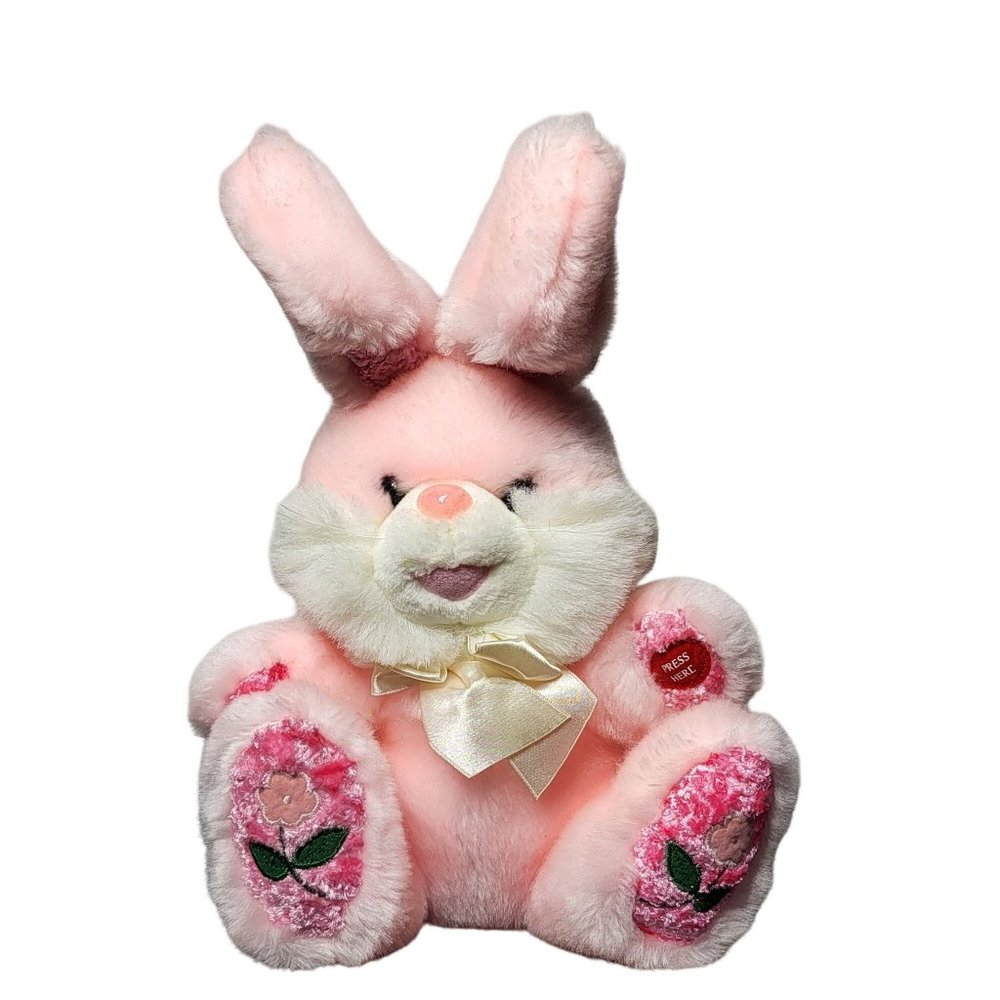 SKM Enterprises Embroidered Laughing Rabbit Stuffed Easter‎ Bunny Pink Plush